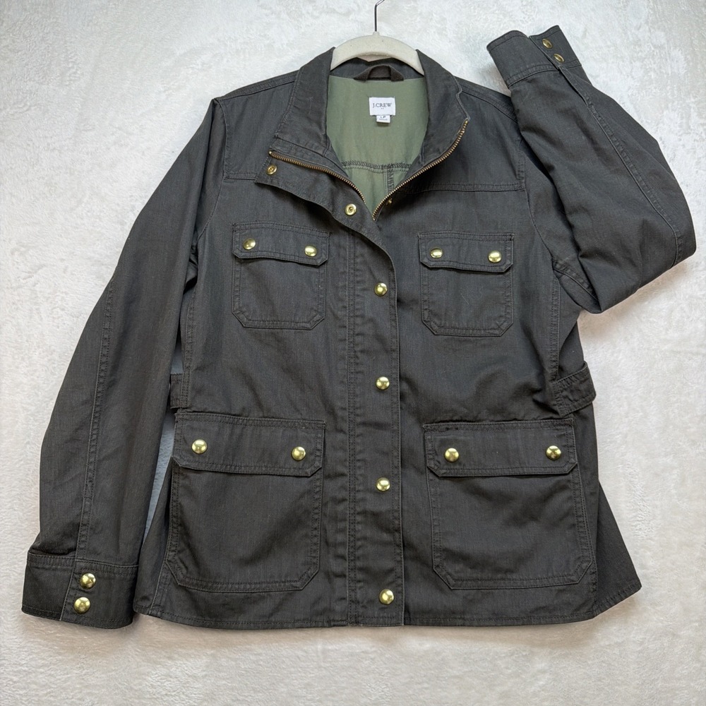 J Crew Field Jacket Womens Large Petite Olive Utility Military Coat